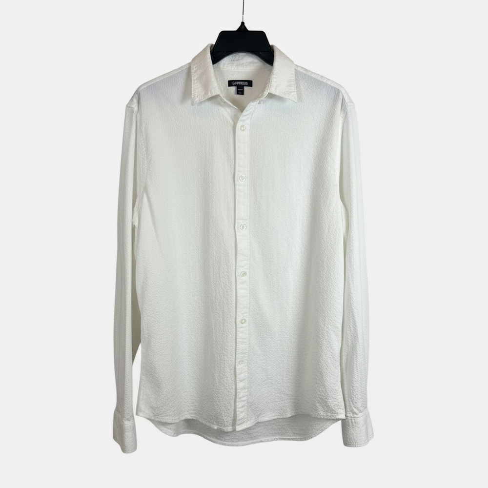 Men’s Express White Long Sleeve Button-Up Shirt – XL